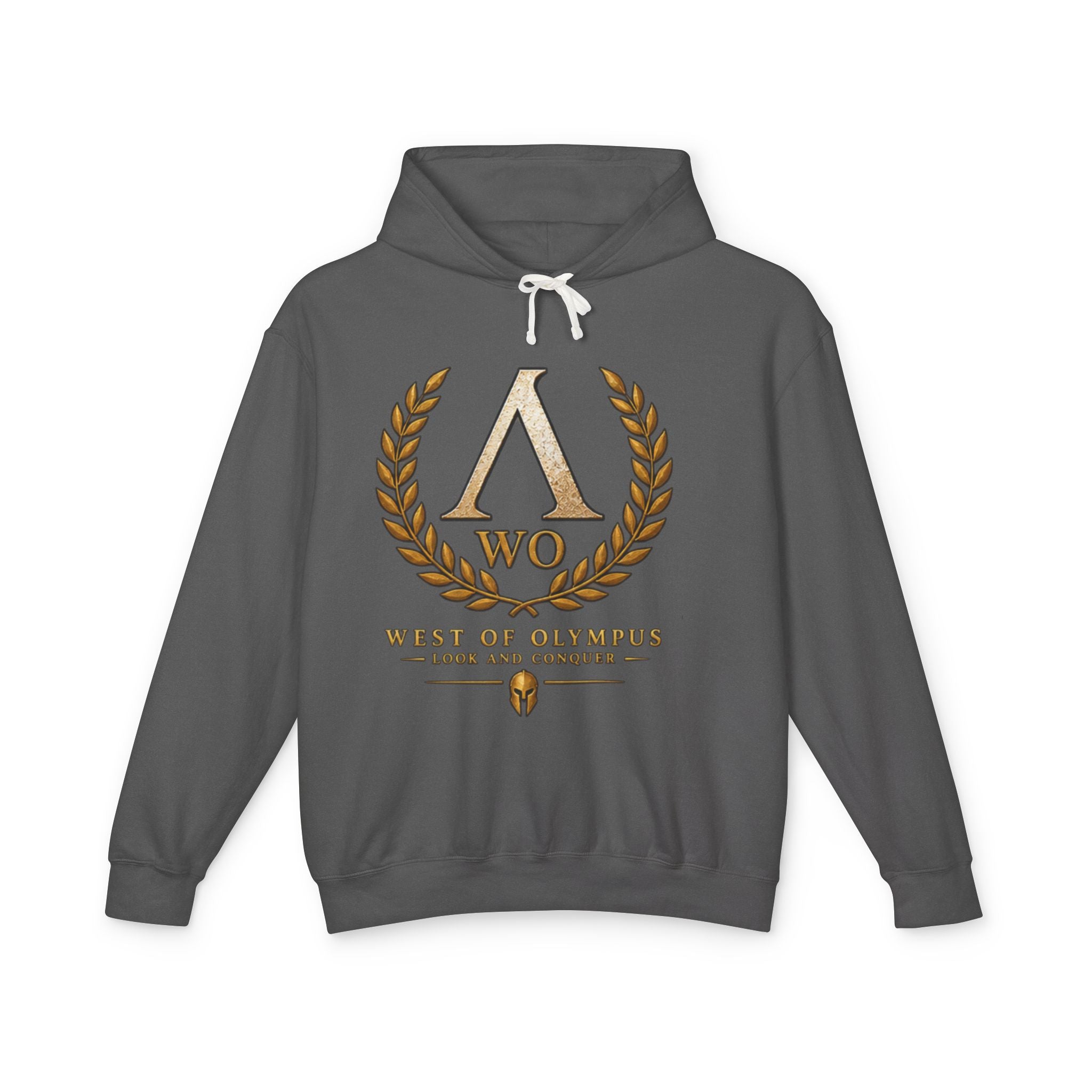 West of Olympus 'WO' Laurel Logo Hoodie — Greek Mythology Crest Pullover