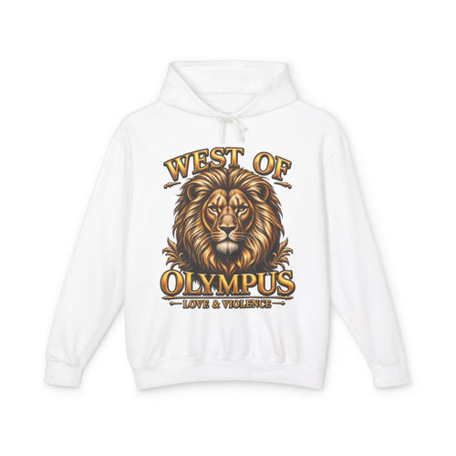 AAA West of Olympus Lion Hoodie — "Love & Violence" Graphic Pullover