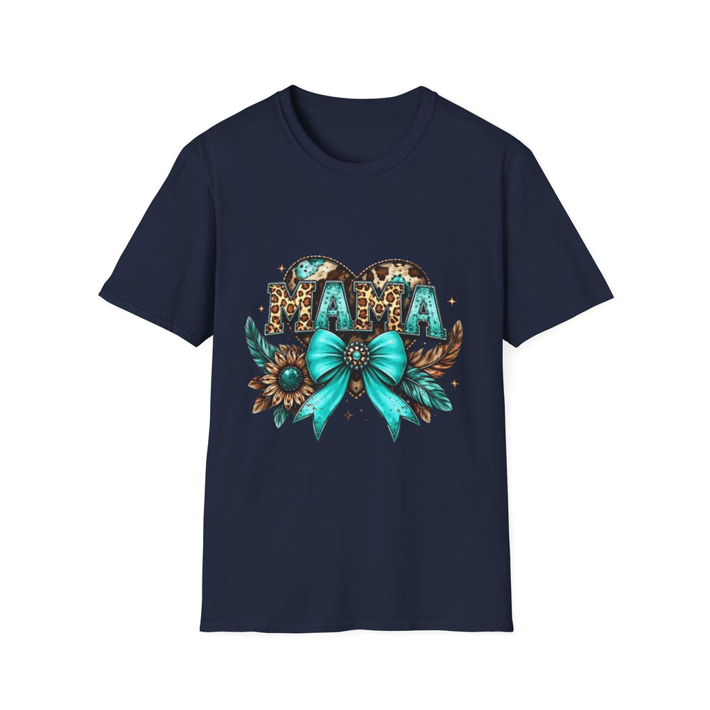 Mama Leopard Heart T-Shirt — Turquoise Bow Mother's Day Tee