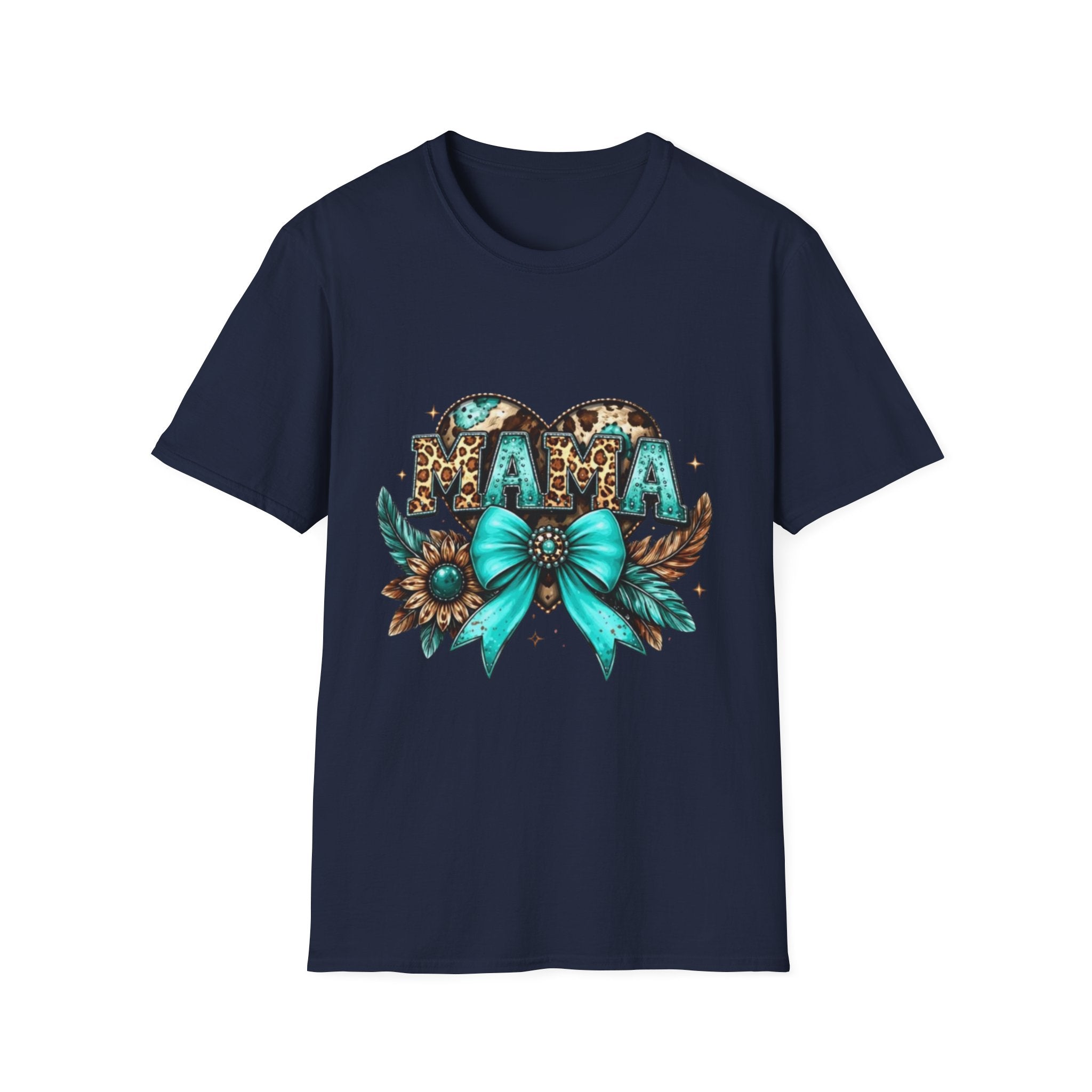Mama Leopard Heart T-Shirt — Turquoise Bow Mother's Day Tee