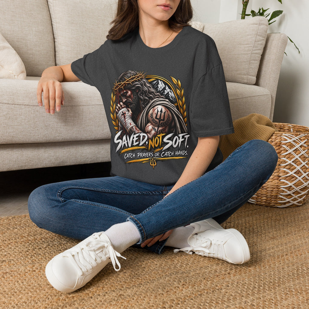 Saved Not Soft T-Shirt — Christian Jesus Crown of Thorns Faith Tee