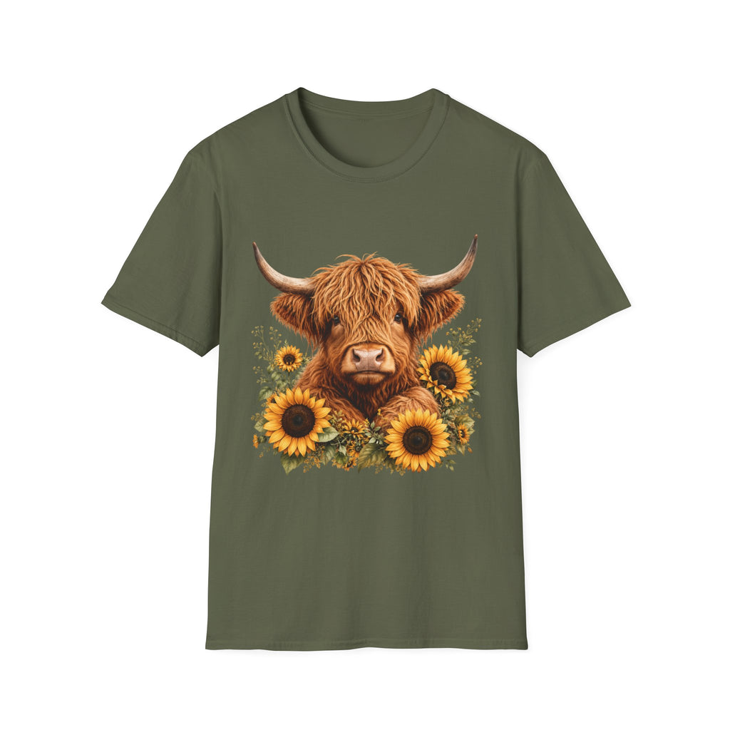 Highland Cow Sunflower T-Shirt — Cute Farm Animal Graphic Tee