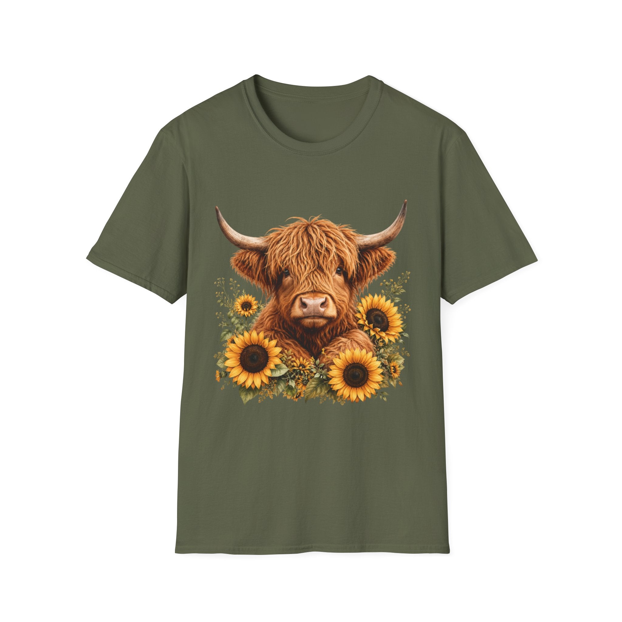 Highland Cow Sunflower T-Shirt — Cute Farm Animal Graphic Tee