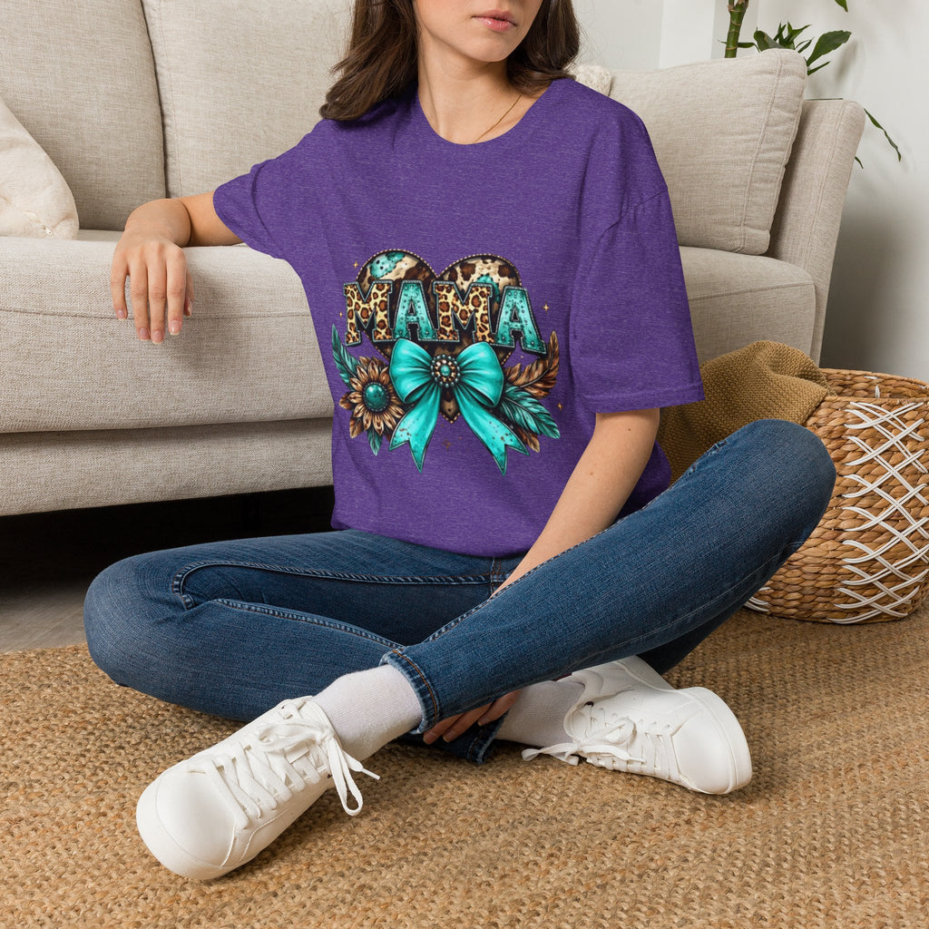 Mama Leopard Heart T-Shirt — Turquoise Bow Mother's Day Tee