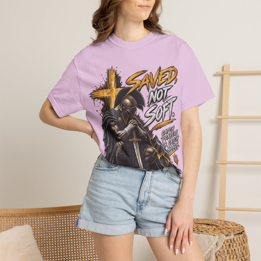 Christian Knight T-Shirt — "Saved Not Soft" Inspirational Faith Graphic Tee