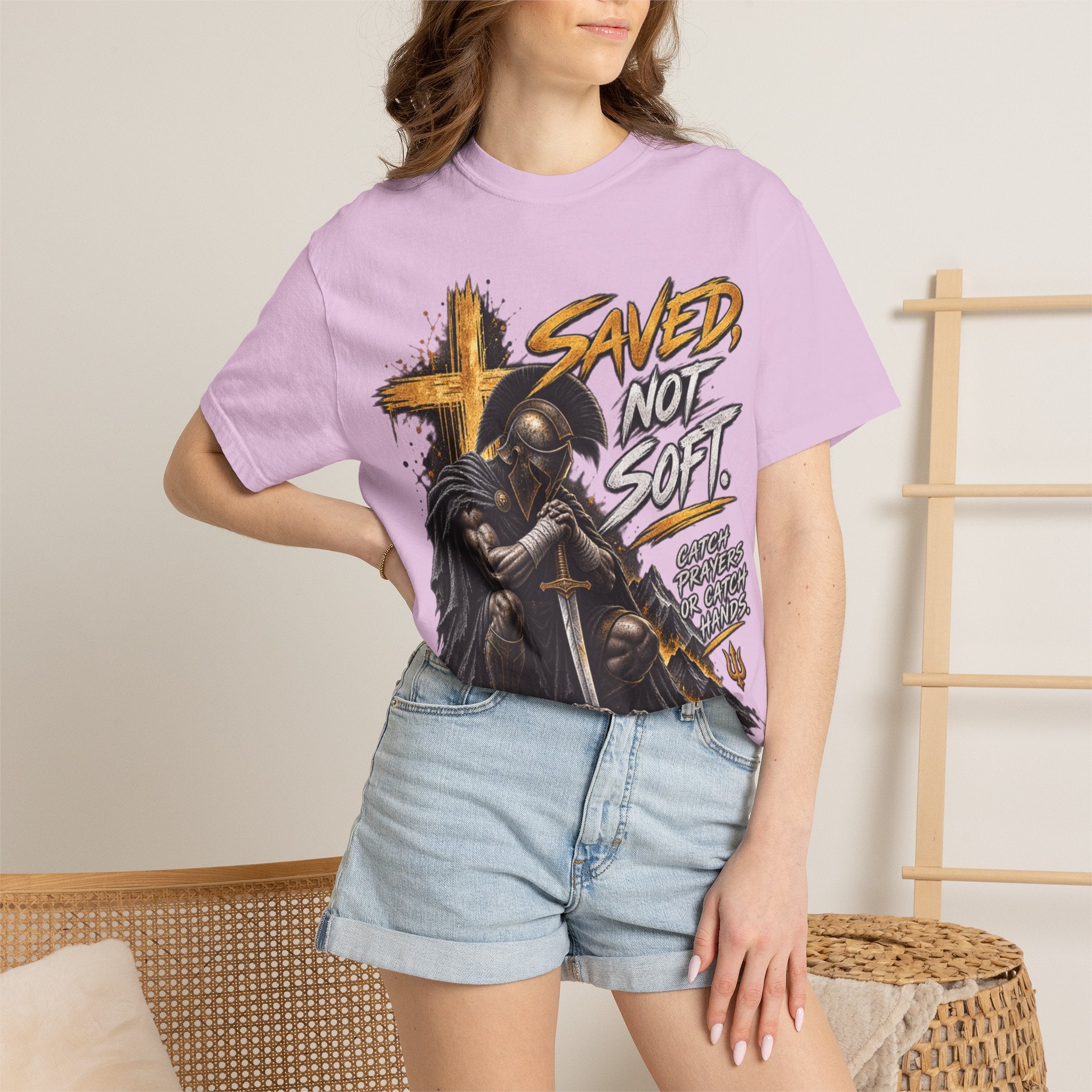 Christian Knight T-Shirt — "Saved Not Soft" Inspirational Faith Graphic Tee