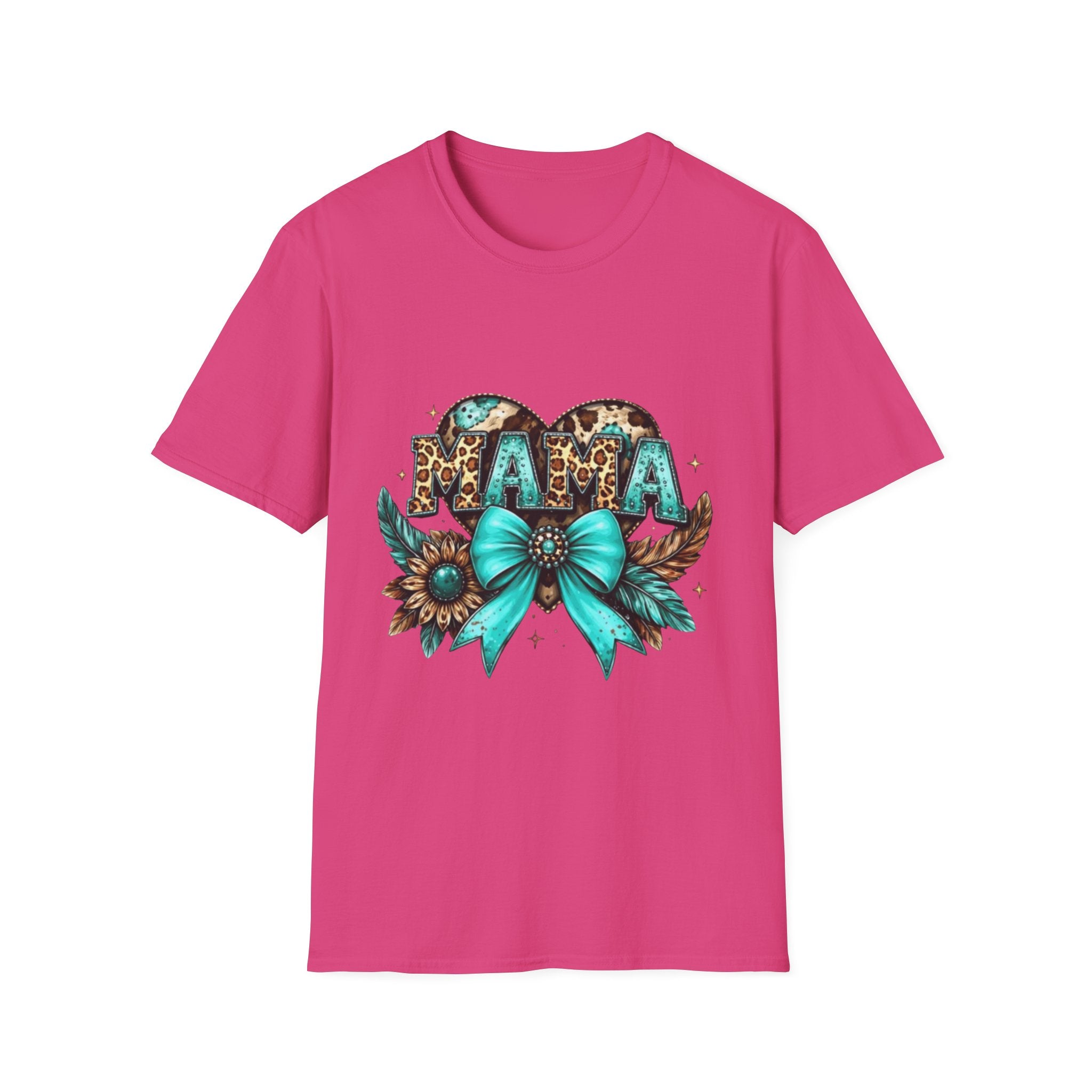 Mama Leopard Heart T-Shirt — Turquoise Bow Mother's Day Tee