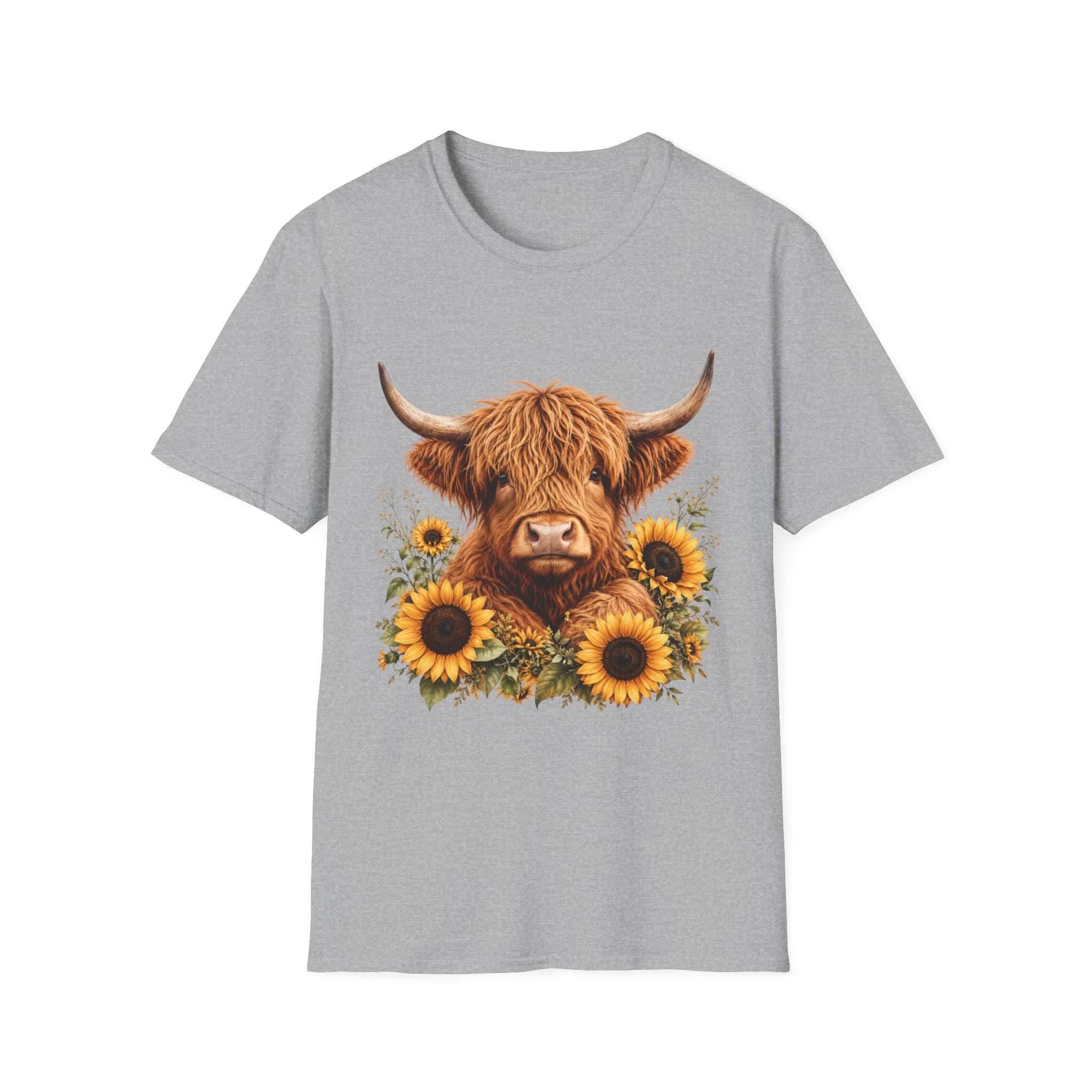 Highland Cow Sunflower T-Shirt — Cute Farm Animal Graphic Tee