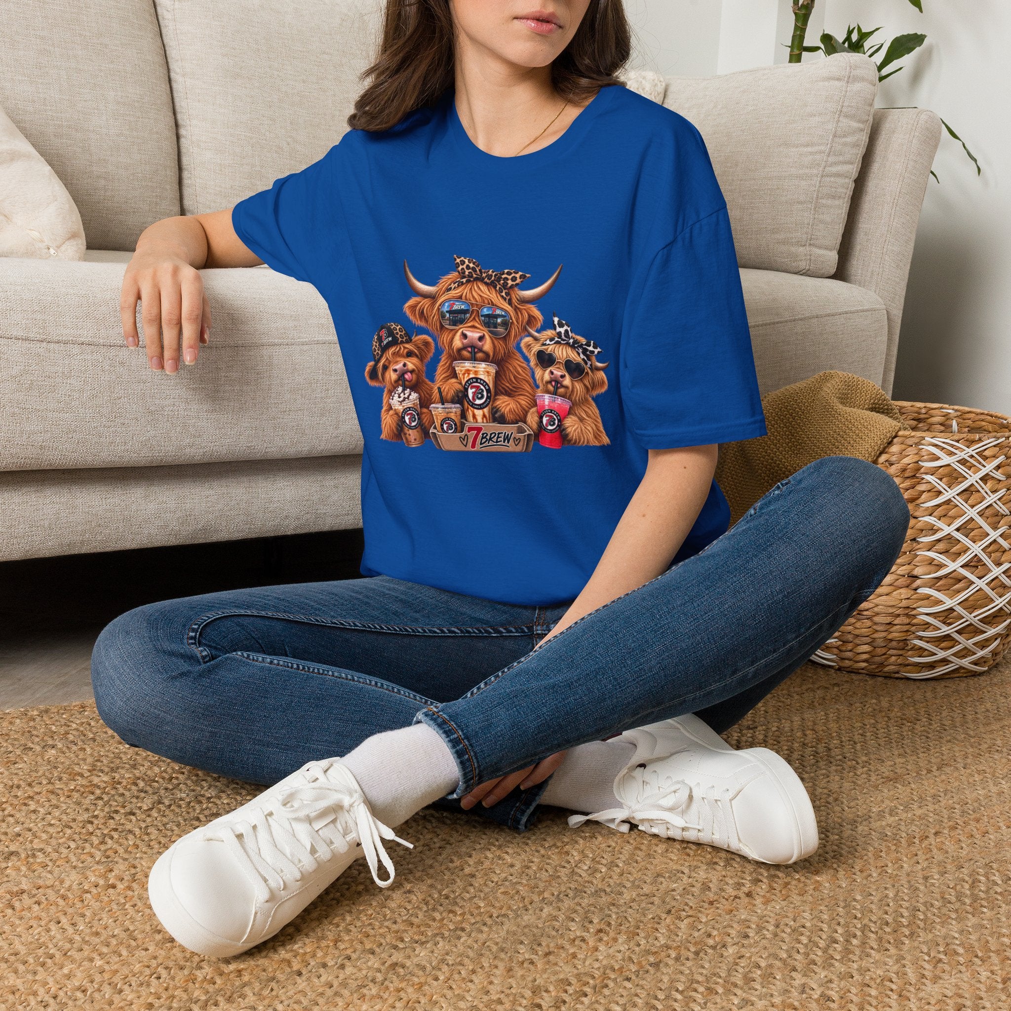 Cow Trio Graphic T-Shirt — Cute Highland Cow Family with Sunglasses & Bandanas