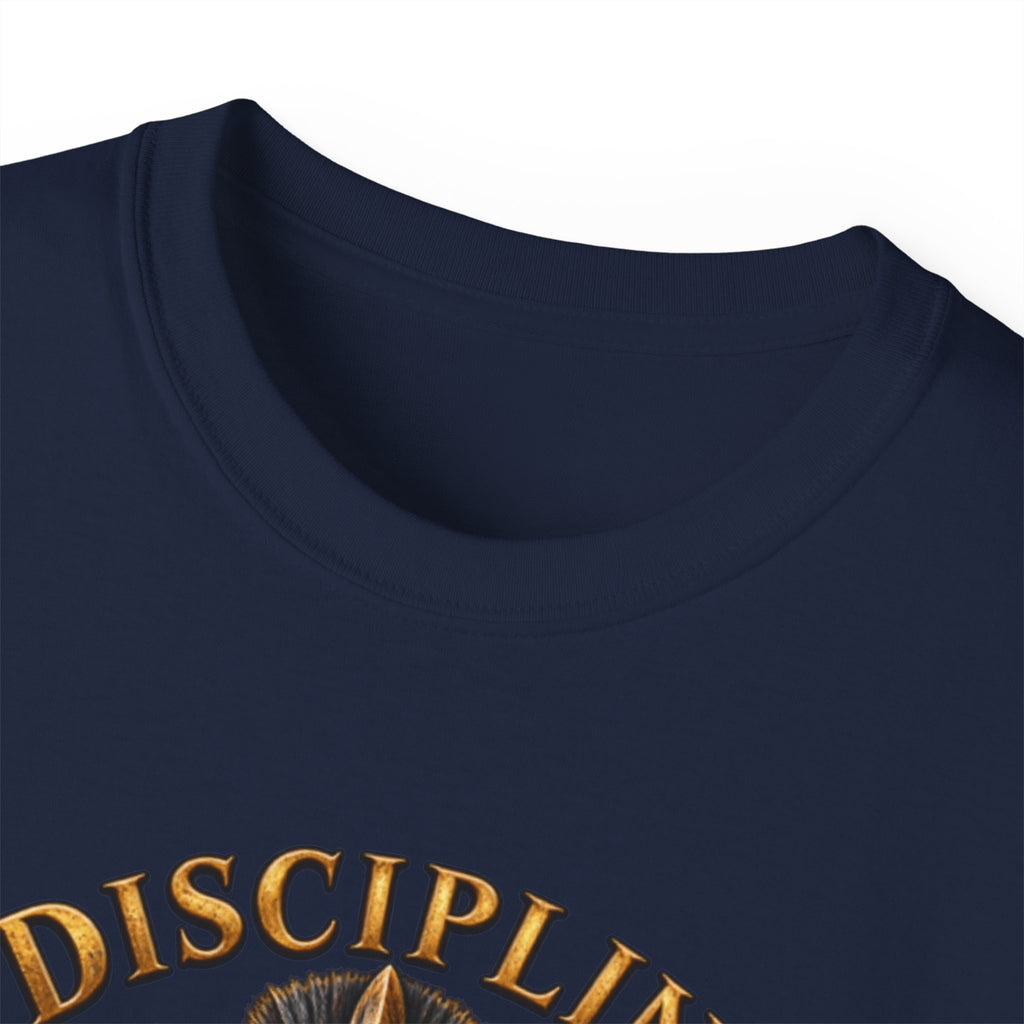 AA Discipline Over Destiny Tee — Forged Not Favored Spartan Helmet T-Shirt