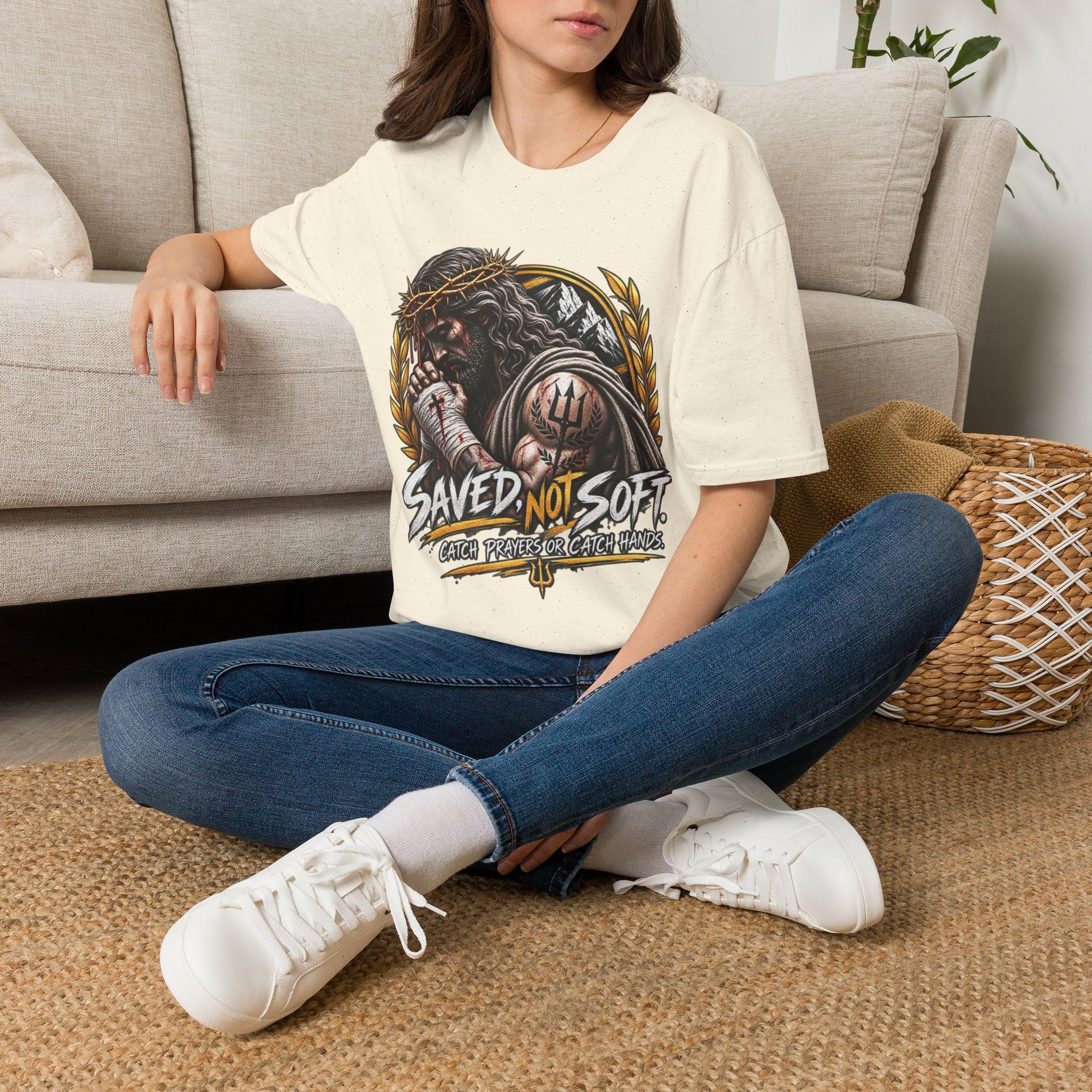 Saved Not Soft T-Shirt — Christian Jesus Crown of Thorns Faith Tee