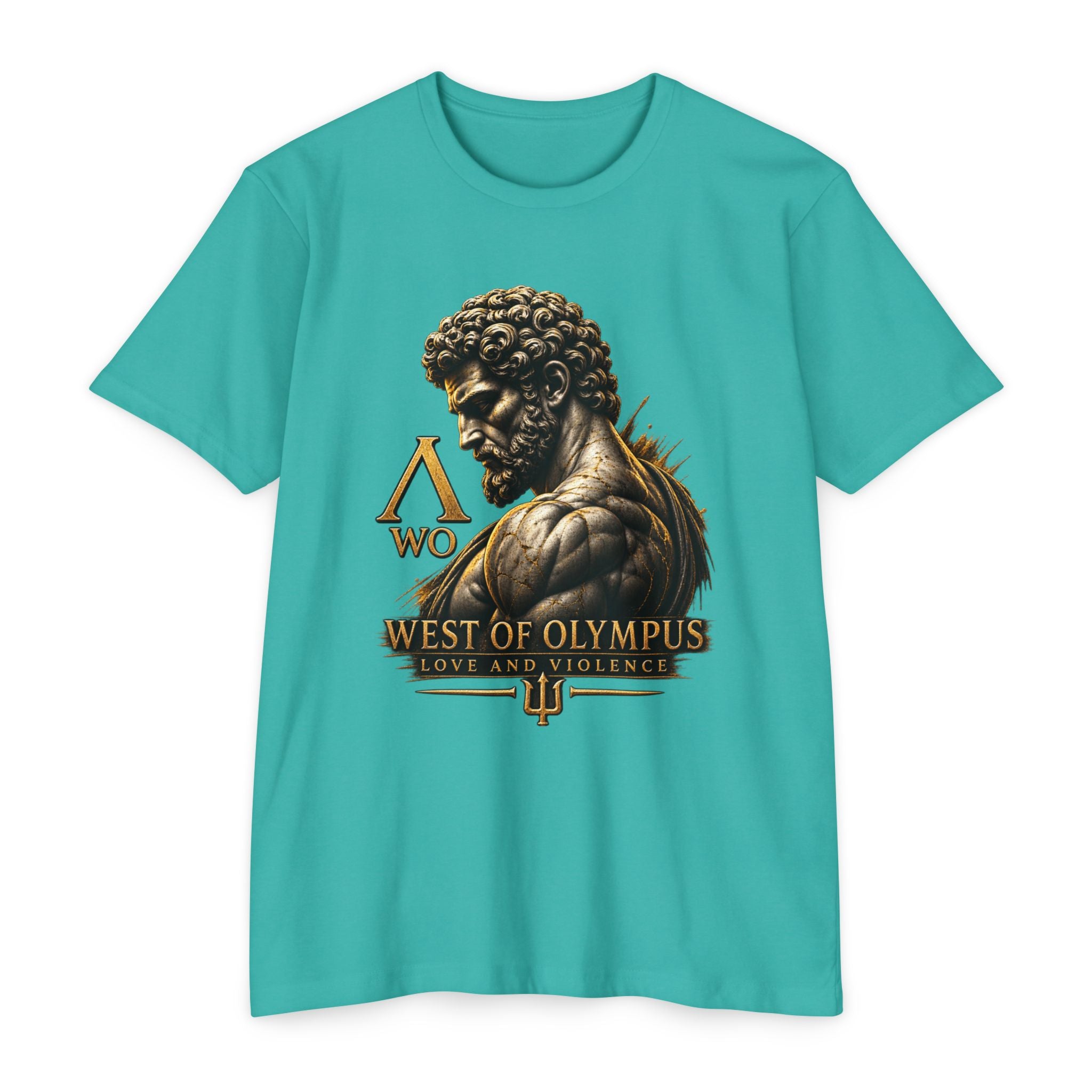 West of Olympus T-Shirt — Mythic Warrior Trident Design