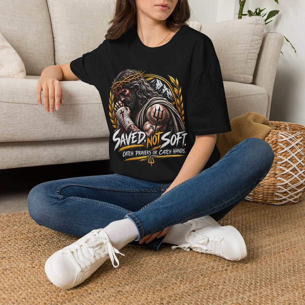 Saved Not Soft T-Shirt — Christian Jesus Crown of Thorns Faith Tee