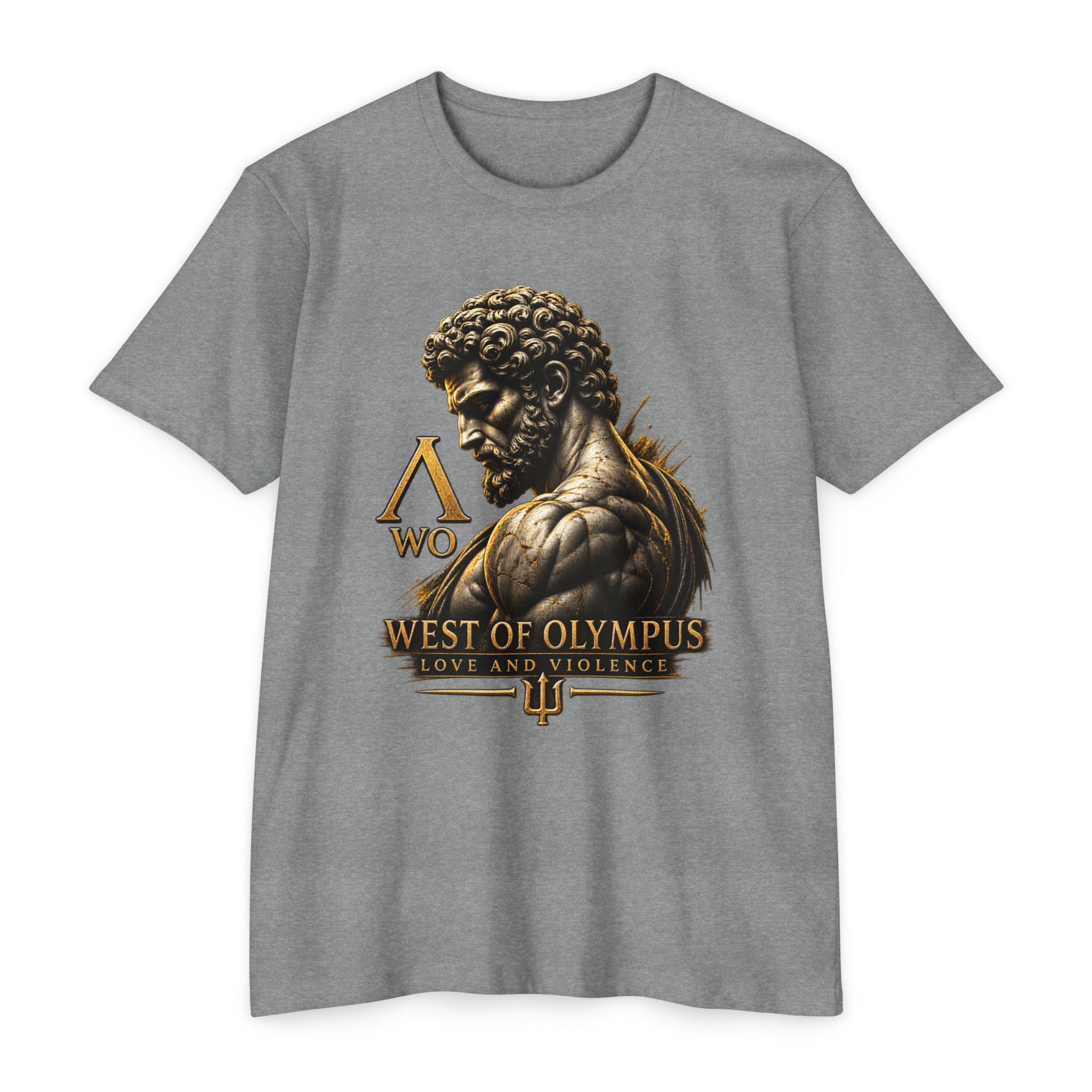 West of Olympus T-Shirt — Mythic Warrior Trident Design