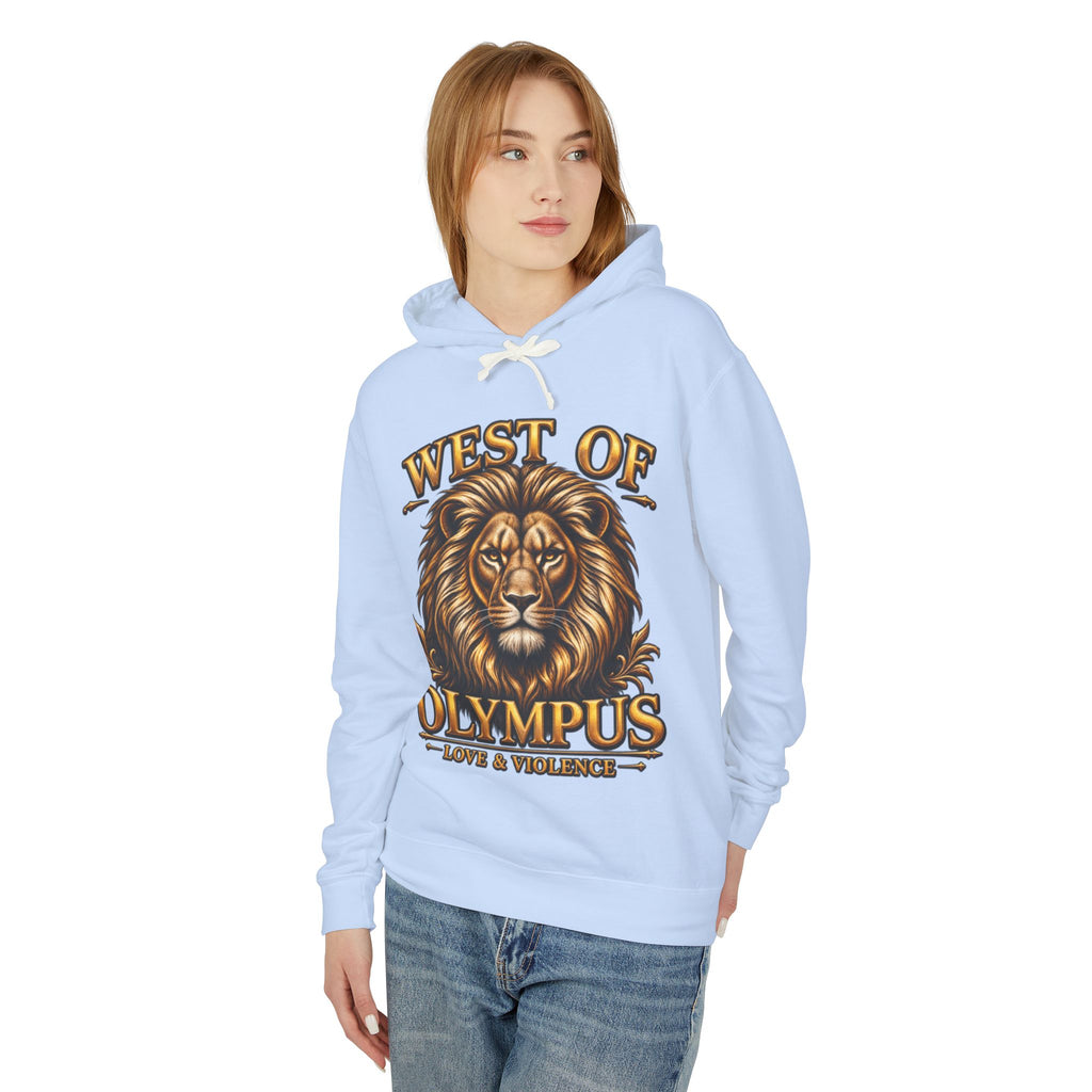 AAA West of Olympus Lion Hoodie — "Love & Violence" Graphic Pullover