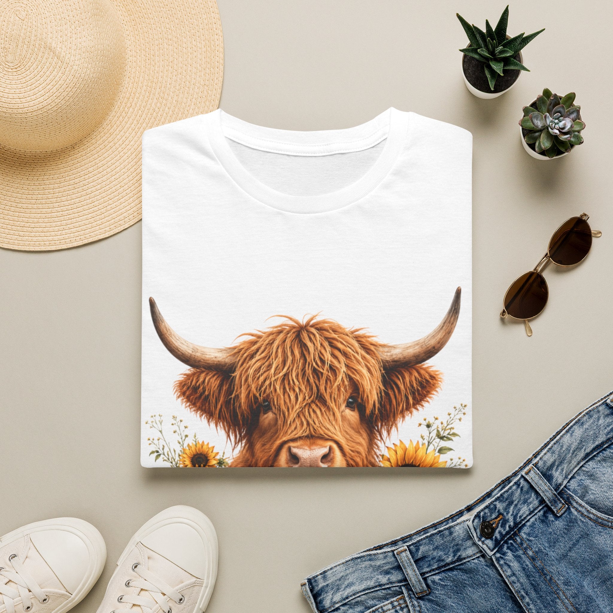 Highland Cow Sunflower T-Shirt — Cute Farm Animal Graphic Tee