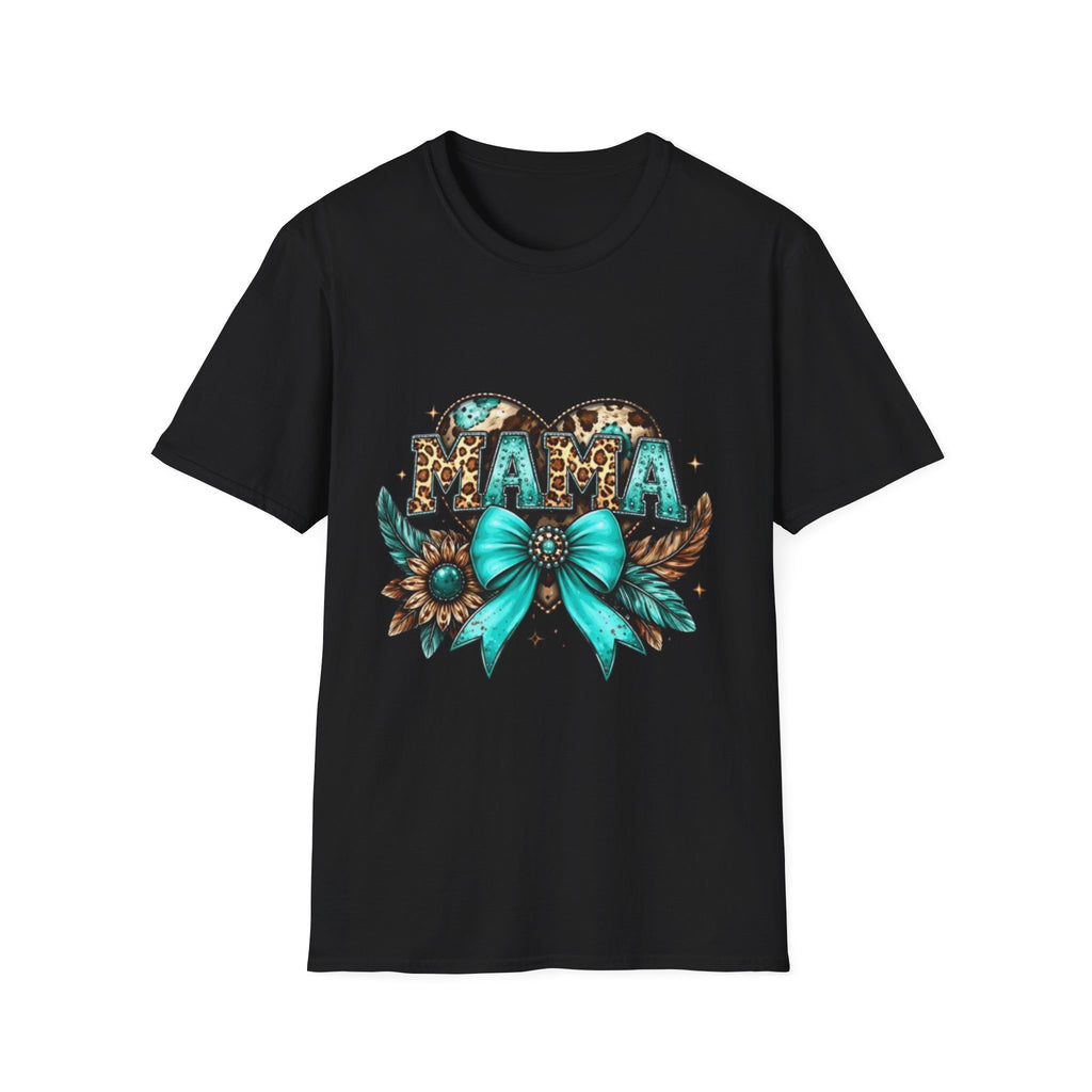 Mama Leopard Heart T-Shirt — Turquoise Bow Mother's Day Tee