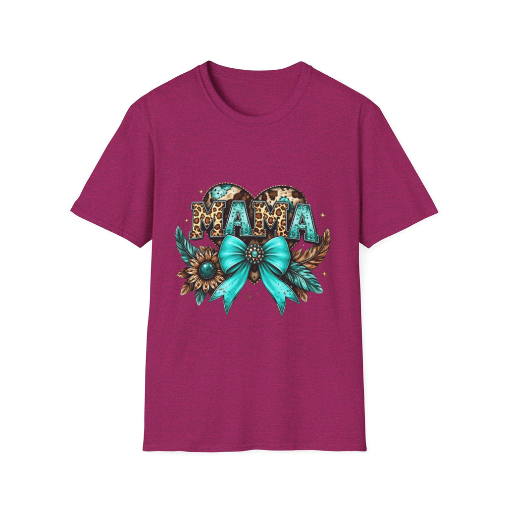 Mama Leopard Heart T-Shirt — Turquoise Bow Mother's Day Tee