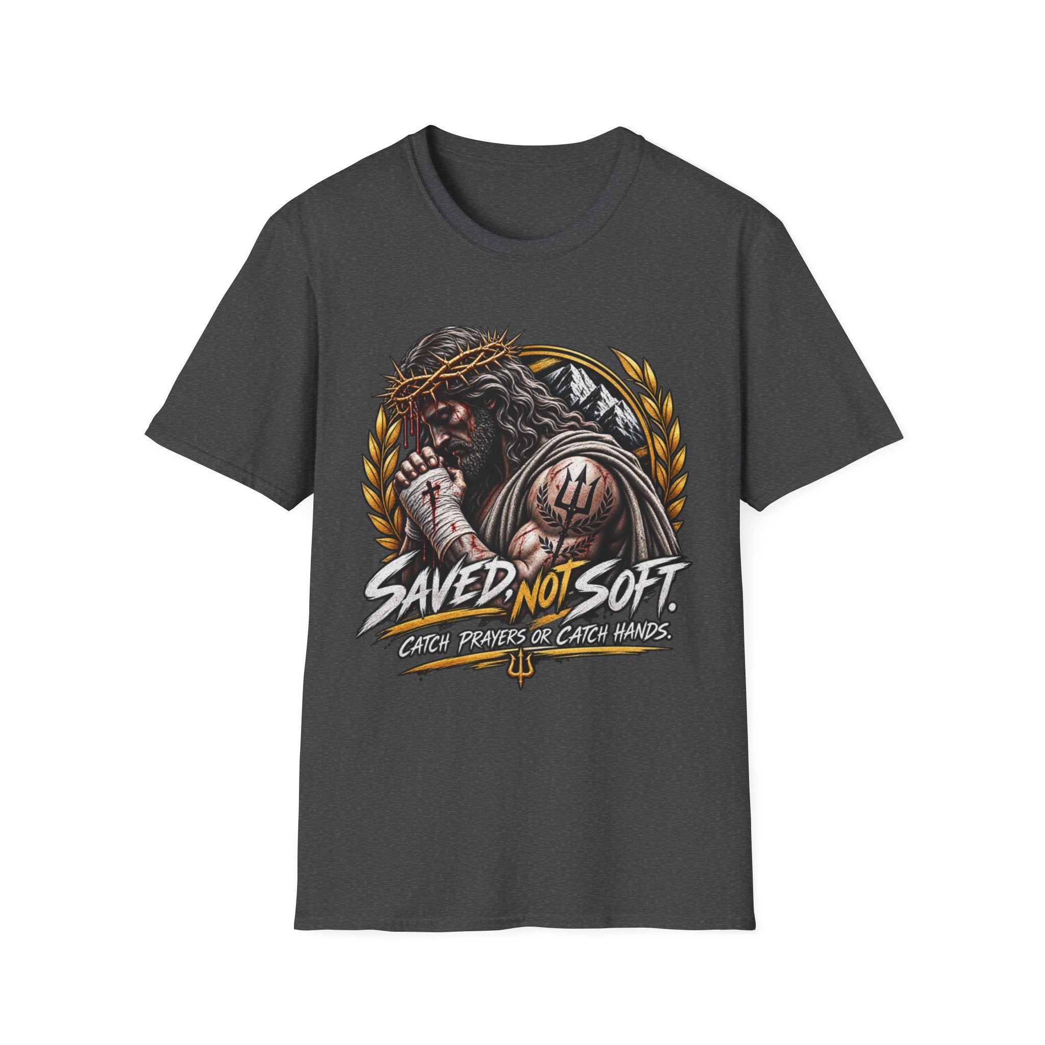 Saved Not Soft T-Shirt — Christian Jesus Crown of Thorns Faith Tee