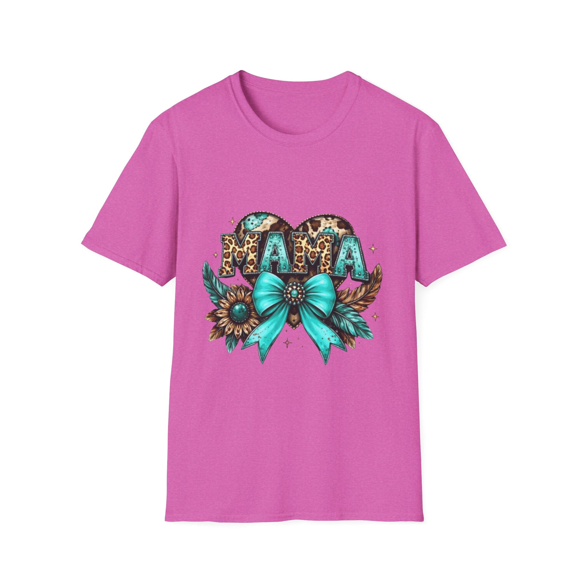 Mama Leopard Heart T-Shirt — Turquoise Bow Mother's Day Tee