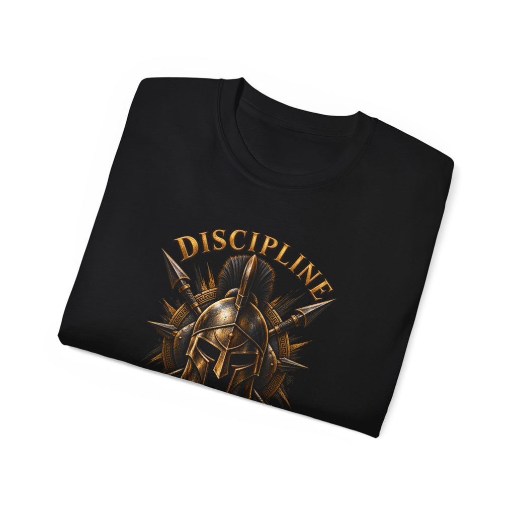 AA Discipline Over Destiny Tee — Forged Not Favored Spartan Helmet T-Shirt
